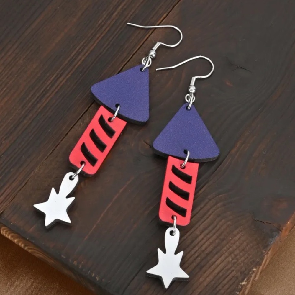 🔴 Rocket Flag Dangle Earrings
